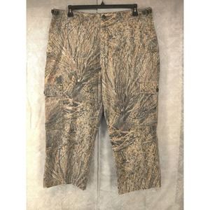 Cabelas Mossy Oak Brush Camouflage Pant Men 38 x 24 Hemmed Cargo Hunting Outdoor
